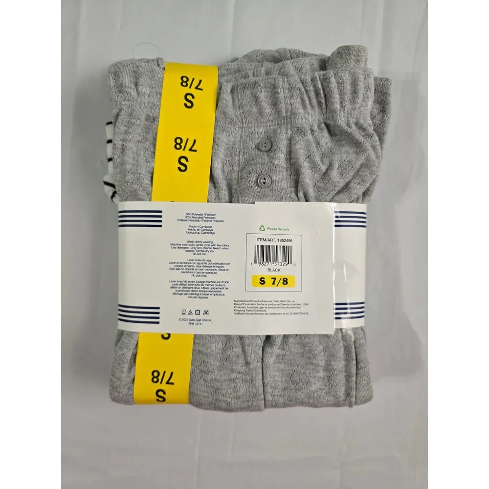 Splendid Kids 4 Piece Sleep Set Pajamas Grey Pointelle Striped Girls Size7/8 NWT